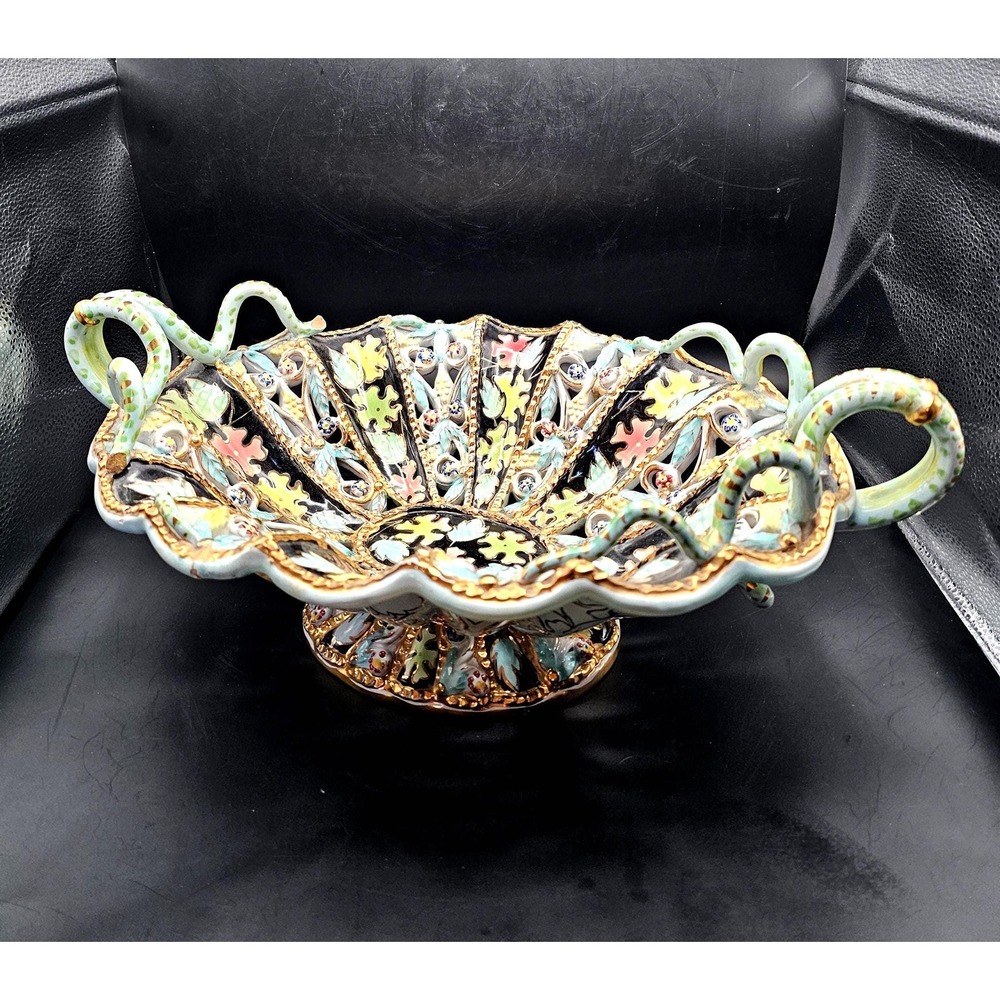 Ardalt Oro Nero Hand Painted Porcelain Centerpiece Italy‎ Signed DAMAGED